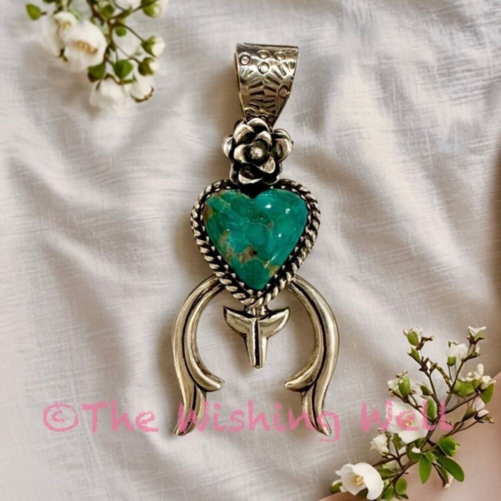 WOW! Kingman Turquoise Heart Naja Pendant 2.5” Sterling